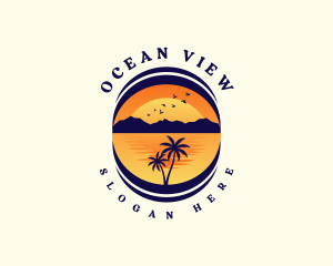 Tropical Beach Mountain logo design