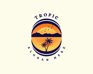 Tropical Beach Mountain logo design