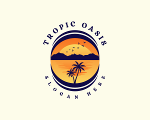 Tropical Beach Mountain logo design