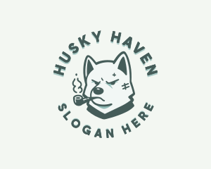 Husky - Smoking Dog Canine logo design