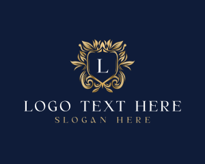 Golden - Floral Shield  Decorative logo design