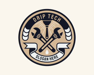 Plumbing Wrench Plunger Emblem  logo design