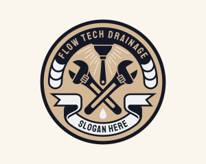 Drainage - Plumbing Wrench Plunger Emblem logo design