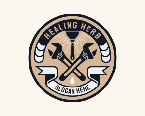 Plumbing Wrench Plunger Emblem  logo design