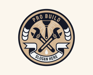 Plumbing Wrench Plunger Emblem  logo design