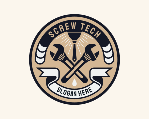 Plumbing Wrench Plunger Emblem  logo design