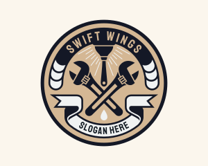 Plumbing Wrench Plunger Emblem  logo design