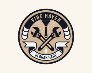 Plumbing Wrench Plunger Emblem  logo design