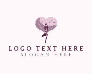 Yoga - Woman Heart Tree logo design