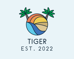 Wave - Palm Tree Summer Resort logo design
