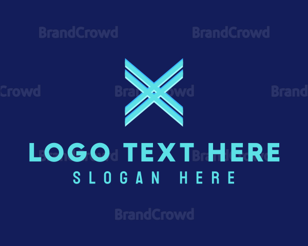 Neon Blue Letter X Logo