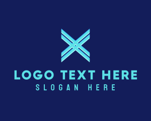 Glitch - Neon Blue Letter X logo design