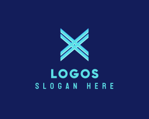 Disco - Neon Blue Letter X logo design