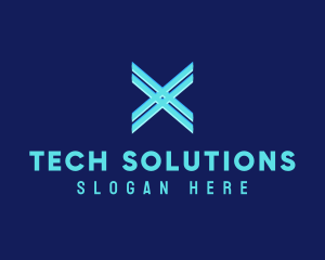 Techno - Neon Blue Letter X logo design