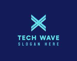 Techno - Neon Blue Letter X logo design