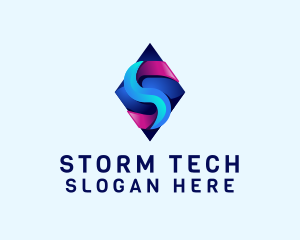 3D Gradient Tech Letter S logo design