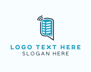 Radio - Microphone Building Chat Podcast logo design