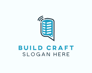 Microphone Building Chat Podcast logo design