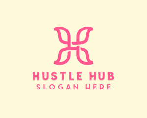 Pink Butterfly Wings Letter H logo design