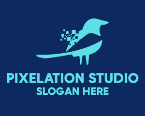 Blue Pixel Bird logo design