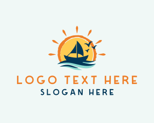 Surfing - Ocean Sunrise Boat logo design