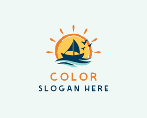 Tropical - Ocean Sunrise Boat logo design