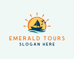 Ocean Sunrise Boat logo design