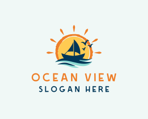 Ocean Sunrise Boat logo design