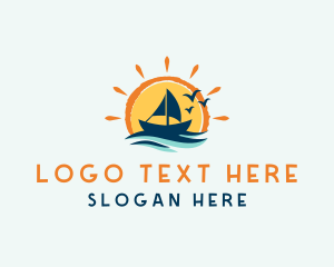 Summer - Ocean Sunrise Boat logo design