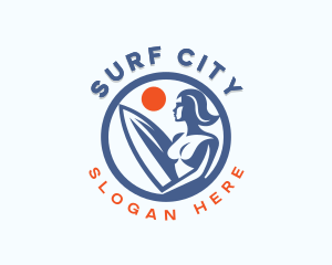 Woman Surfer Surfboard logo design