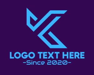 Blue Gamer Letter K logo design