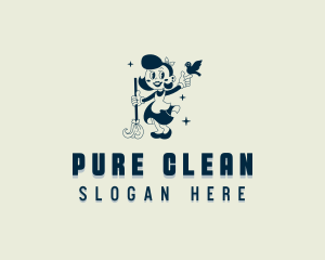 Bird Janitress Cleaning logo design