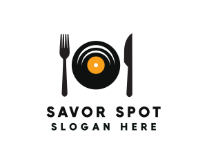 Vinyl Fork Knife Dining logo design