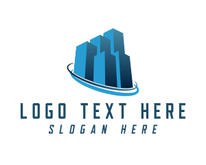Land Developer - Blue Building Tower Orbit logo design
