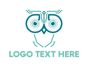 Green Bird - Circuits & Owl logo design