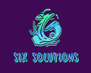 Six - Neon Graffiti Art Number 6 logo design