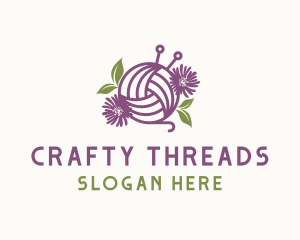Yarn - Floral Knit Yarn logo design