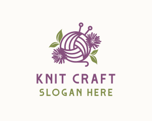 Knit - Floral Knit Yarn logo design