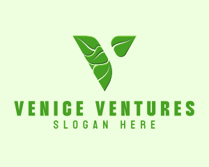 Organic Leaf Letter V logo design