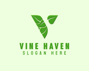 Organic Leaf Letter V logo design