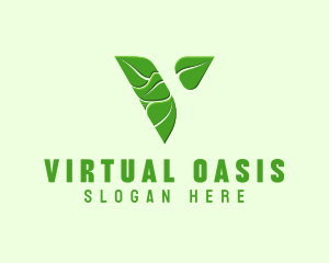 Organic Leaf Letter V logo design