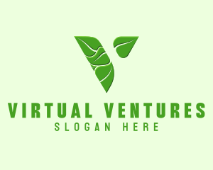 Organic Leaf Letter V logo design