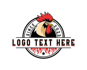 Emblem - Chicken Rooster Flame logo design