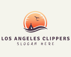 Camper - Sunset Tent Vacation logo design