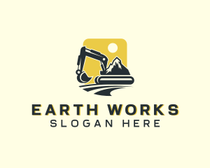 Excavation - Mountain Excavator Machinery logo design