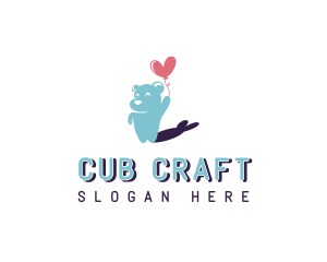 Heart Balloon Bear Cub logo design