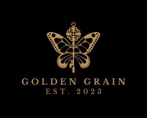 Golden Butterfly Key logo design