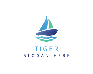 Wave - Sea Sailing Boat logo design