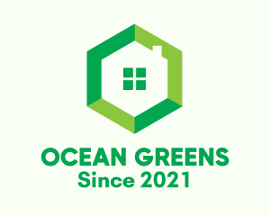 Green Hexagon Home logo design