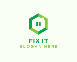 Green Hexagon Home logo design